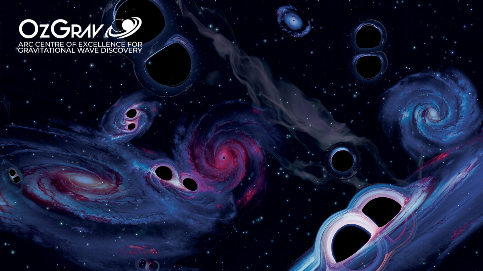 Ozgrav-branded graphic binary black hole mergers